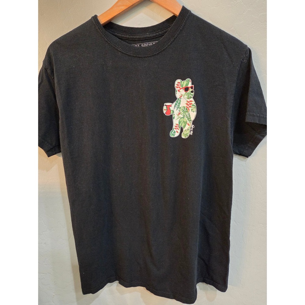 Riot Society Mens Black Tropical Floral Bear Graphic T-Shirt Medium